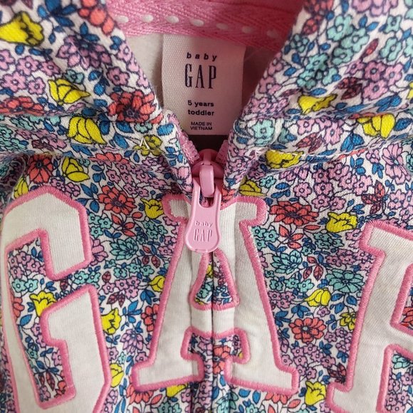 'GAP' FLORAL FLEECE LOGO HOODIE FULL~ZIP JACKET - Picture 5 of 16